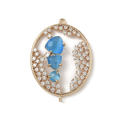 Brass Micro Pave Clear Cubic Zirconia and Glass Oval Connector Charms KK-I276-31G-B-1