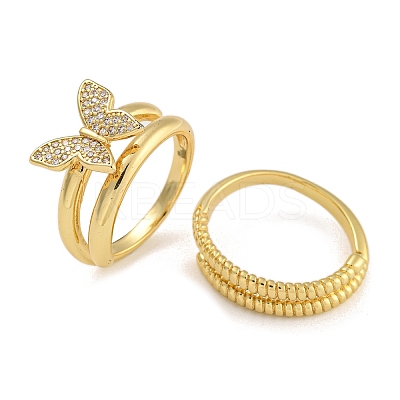 2Pcs 2 Styles Brass Micro Pave Cubic Zirconia Adjustable Rings for Women RJEW-P127-16G-1