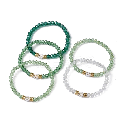 5Pcs Glass & Brass & Acrylic Beaded Stretch Bracelets Set BJEW-JB09677-04-1