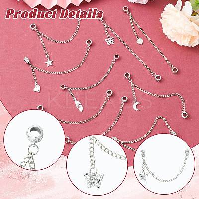9Pcs 9 Styles Zinc Alloy European Safety Chains with Dangle Charms HJEW-CJ0001-23-1