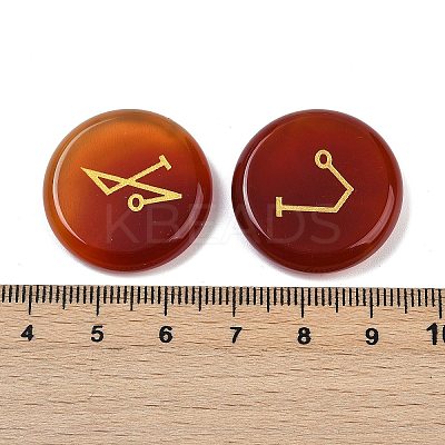 4Pcs 4 Styles Natural Carnelian Flat Round with Angels Symbol Display Decorations G-R007-01A-1