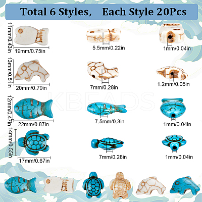 120Pcs 6 Styles Synthetic Turquoise Beads Strands G-SC0002-85-1