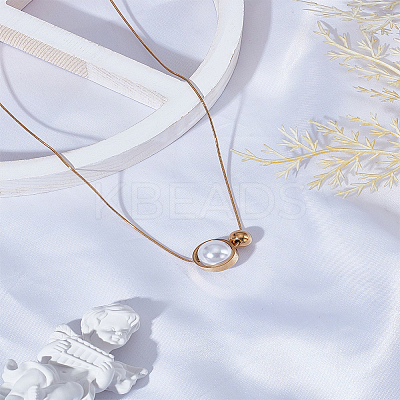 1Pc Stainless Steel ABS Imitation Pearl Round Pendant Necklaces for Women NJEW-LP0002-90-1