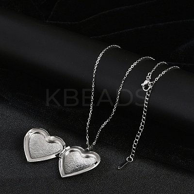 Anti-Tarnish 304 Stainless Steel Heart Locket Pendant Cable Chain Necklaces for Women LS-NJEW-M050-04C-P-1
