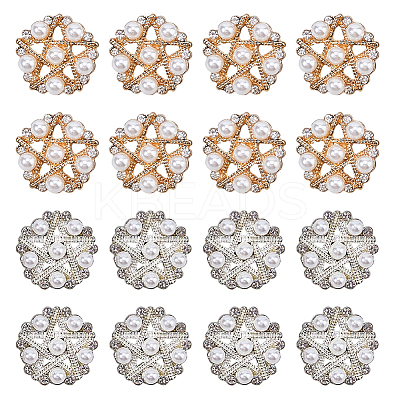 16Pcs 2 Styles 1-Hole Zinc Alloy Rhinestone Shank Buttons BUTT-FH0001-032-1