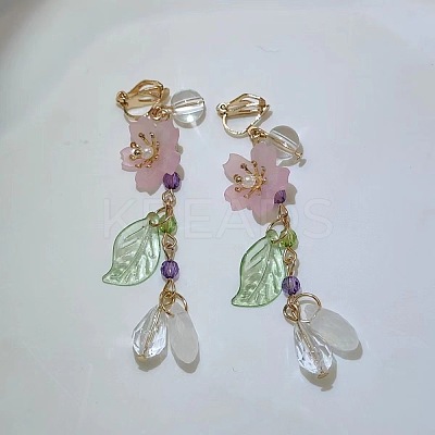 Flower with Teardrop Alloy Resin Clip-on Earrings FS-WG8E2A2-02-1