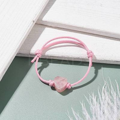 Natural Rose Quartz Heart Braided Cord Bracelet BJEW-JB07685-02-1