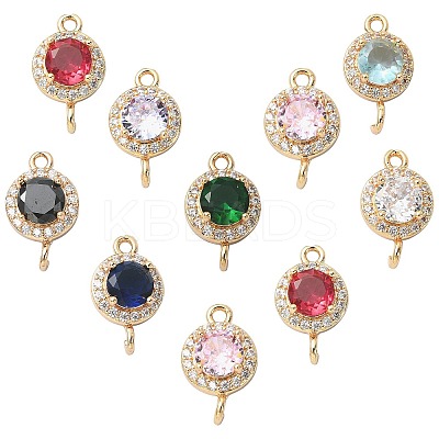 10Pcs Light Gold Plated Brass Pave Cubic Zirconia Connector Charms KK-CJ0002-26-1