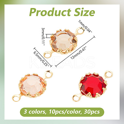 30Pcs 3 Colors Eco-Friendly Brass Glass Connector Charms KK-AR0003-99-1