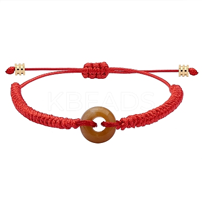 Natural Yellow Jade Donut Braided Bead Bracelet BJEW-SW00047-04-1