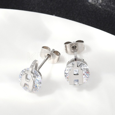 304 Stainless Steel Micro Pave Clear Cubic Zirconia Stud Earrings EJEW-Z089-03P-1