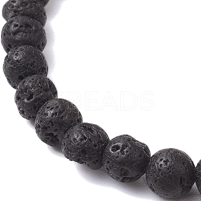 6mm Round Natural Lava Rock & Pearl Beaded Stretch Bracelets for Women BJEW-JB10619-02-1