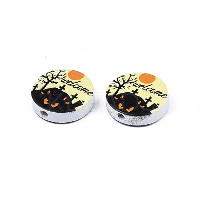 Halloween Printed Natural Wood Beads WOOD-T021-75-1