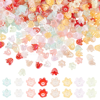 560Pcs 8 Colors 6-Petal Imitation Jelly Acrylic Bead Caps OACR-DC0001-05-1