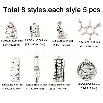 40Pcs 8 Styles Tibetan Style Alloy Pendants TIBE-FP0001-17-1