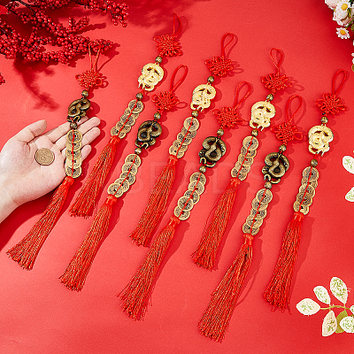 6Pcs 2 Colors Alloy Snake & Coin Pendant Decorations HJEW-DC0001-21-1
