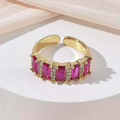Brass Micro Pave Cubic Zirconia Cuff Open Rings for Women RJEW-L343-16G-02-1