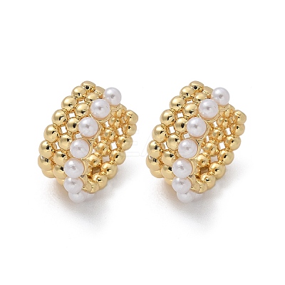 Rack Plating Brass Cuff Earrings with Plastic Pearl Beaded EJEW-D064-02G-1