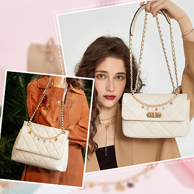 Daisy/Bee Alloy Enamel & ABS Plastic Imitation Pearl Pendant Decorative Purse Chains AJEW-AB00121-1