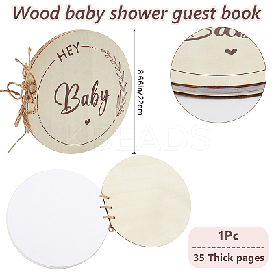 Round with Word Hey Baby Wood Baby Shower Guest Book Alternatives for Boy or Girl DIY-WH20002-58B-1