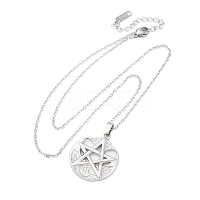 Viking Pentagram 304 Stainless Steel Pendant Necklaces NJEW-M096-01P-1
