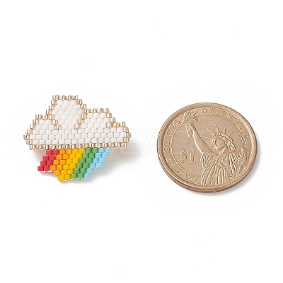 Glass Seed Braided Cloud with Rainbow Brooch Pin JEWB-MZ00001-1