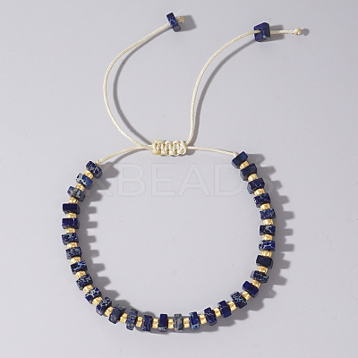 Adjustable Retro Boho Vintage Square Dyed Natural Imperial Jasper Braided Bead Bracelets for Women Men RP7679-7-1