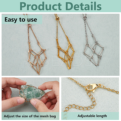 3Pcs 3 Colors 304 Stainless Steel Macrame Pouch Necklace Making NJEW-PH01550-1