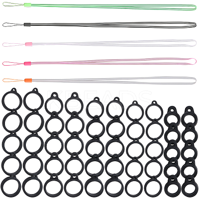 50Pcs 5 Style Silicone Rings with 5 Strands Rubber Lanyard Straps Anti-Loss Pendant Holder DIY-GF0008-03-1