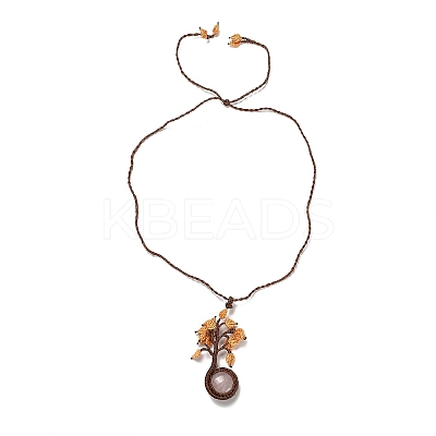 Natural Rose Quartz Tree of Life Pendant Necklace NJEW-K258-04E-1