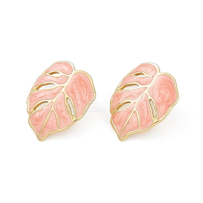 Ion Plating(IP) 304 Stainless Steel Leaf Stud Earrings EJEW-Z068-37G-01-1