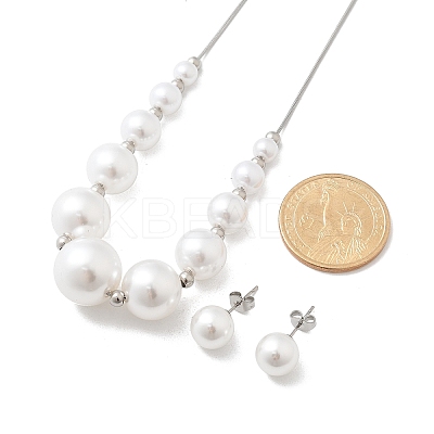 Round Plastic Imitation Pearl
Stud Earrings & Necklaces Sets SJEW-Q001-01P-1