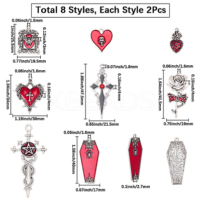 16Pcs 8 Styles Hallowmas Alloy Enamel Pendants ENAM-SC0007-39-1