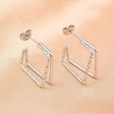 304 Stainless Steel Two-layer Square Stud Earrings EJEW-D339-02P-1