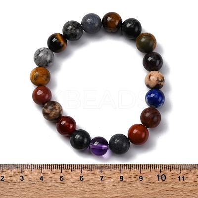 Natural & Synthetic Mixed Gemstone Beaded Stretch Bracelets for Women Men BJEW-F490-01B-1