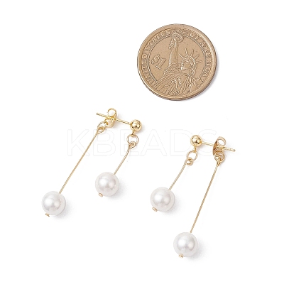 304 Stainless Steel Shell Pearl Round Bead Tassel Stud Earrings EJEW-JE06662-1