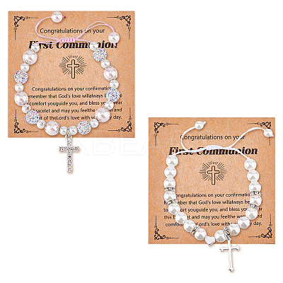 2Pcs 2 Style Cross fleury Charm Bracelets Set BJEW-FI0001-80-1