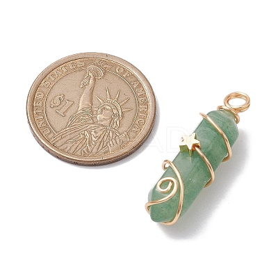 Natural Green Aventurine Double Terminal Pointed Pendants PALLOY-JF02672-02-1