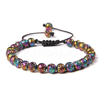 Natural Lava Rock Round Bead Adjustable Braided Bracelets UO3136-19-1