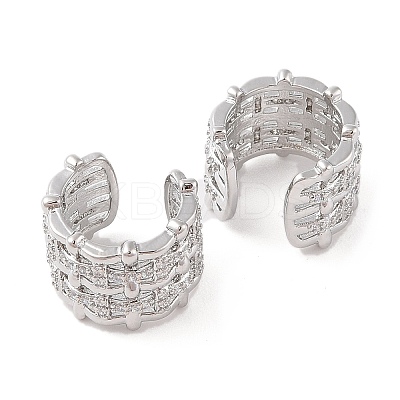 Rack Plating Brass Micro Pave Clear Cubic Zirconia Cuff Earrings for Women EJEW-G394-02P-1
