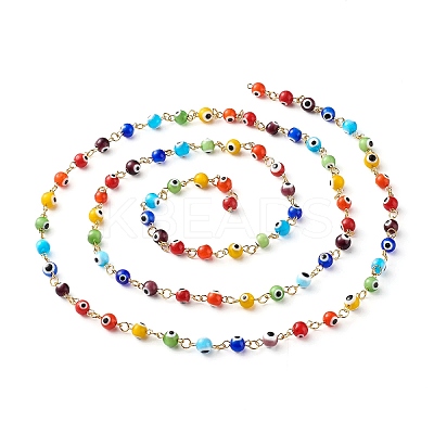 1 Strand Handmade Evil Eye Lampwork Round Beads Link Chains AJEW-SZ0002-03-1