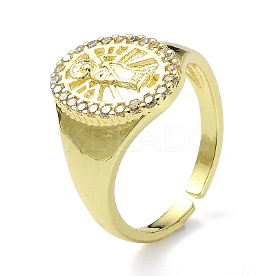 Brass with Cubic Zirconia Open Cuff Ring RJEW-B051-48G-1