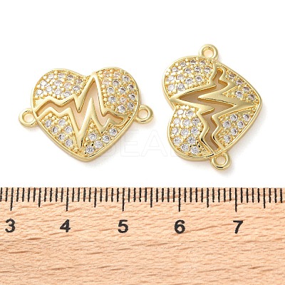 Rack Plating Brass Cubic Zirconia Heart Connector Charms KK-C084-08B-G-1