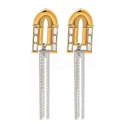304 Stainless Steel Two Tone Dangle Stud Earrings EJEW-F355-01GP-1