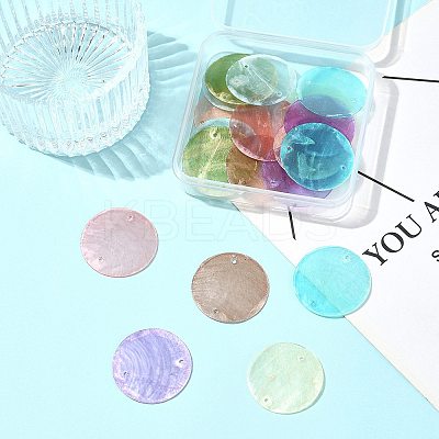 24Pcs 8 Colors Spray Painted Natural Capiz Shell Disc Links Connector Charms SSHEL-FS0001-06-1
