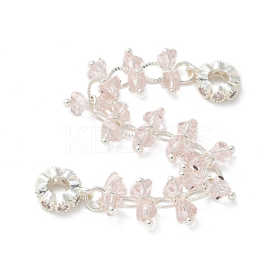 Brass Pink Cubic Zirconia Chain Tassel European Safety Chain Charms KK-A236-06S-02-1
