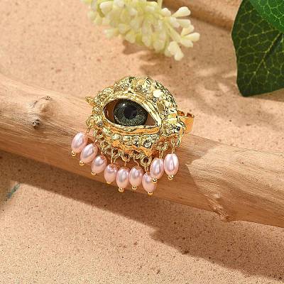 Evil Eye Alloy Adjustable Rings RJEW-A057-02G-1