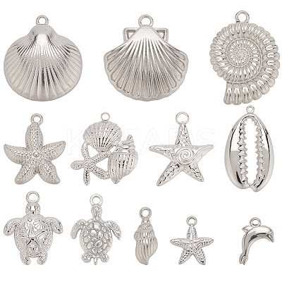 24Pcs 12 Styles Ocean Theme 304 Stainless Steel Pendants STAS-SC0010-05-1