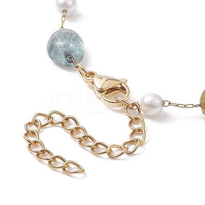 Natural Mixed Gemstone Nuggets & Glass Beaded Anklet AJEW-AN00536-1