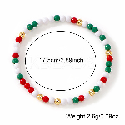 6Pcs Christmas Round Glass & Brass Beaded Stretch Bracelet Sets HE1918-1-1